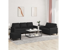 Vidaxl 3 Pcs Conjunto De Sofás Com Almofadões Couro Artificial Preto