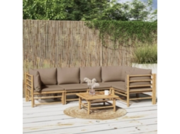 Vidaxl 6 Pcs Conj. Lounge Jardim Bambu Almofadões Cinzento-acastanhado