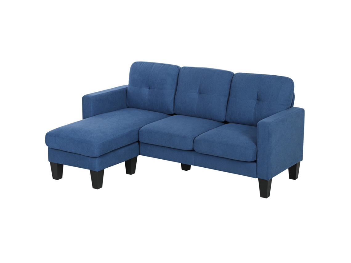 Sofá longue reversível, 186x130x84cm, estrutura de aço, estofado chenilha, azul | S/MARCA