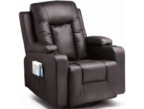 Poltrona COMHOMA Eléctrica Reclinável de Massagem Relaxante com Função de Massagem Vibratória de 8 Pontos, Aquecimento Lombar, Castanho