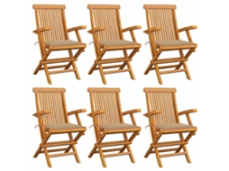 Vidaxl Cadeiras De Jardim C/ Almofadões Beges 6 Pcs Teca Maciça
