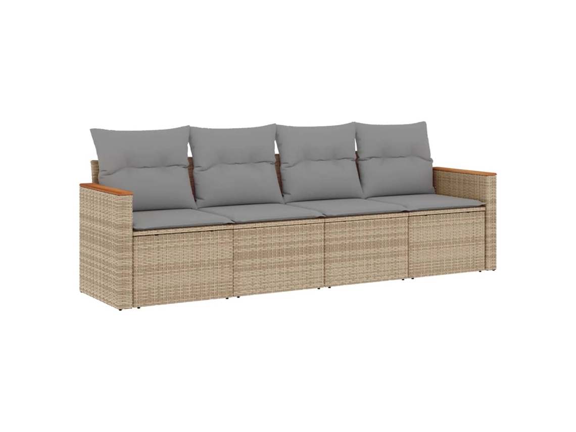 Conjunto de 4 Sofás Jardim com Almofadões Vime Pe Bege Misturado MAISON EXCLUSIVE