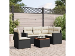 Vidaxl 6 Pcs Conjunto Sofás De Jardim C/ Almofadões Vime Pe Preto