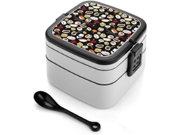 Marmita Japonesa Preta Para Sushi, Com Duas Camadas, 1000ml, Empilhável, À Prova De Vazamentos, Com Colher, Portátil