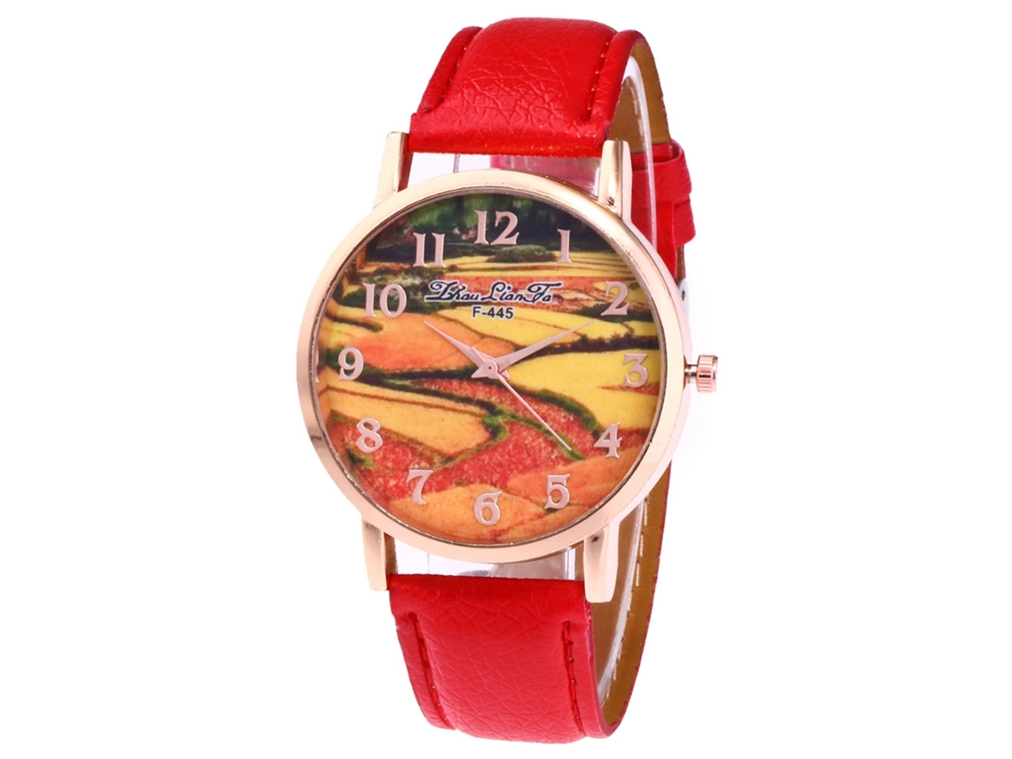 Reloj De Cuarzo Con Correa De Cuero Pu, Dial Redondo, Moda, Para Parejas (rojo)