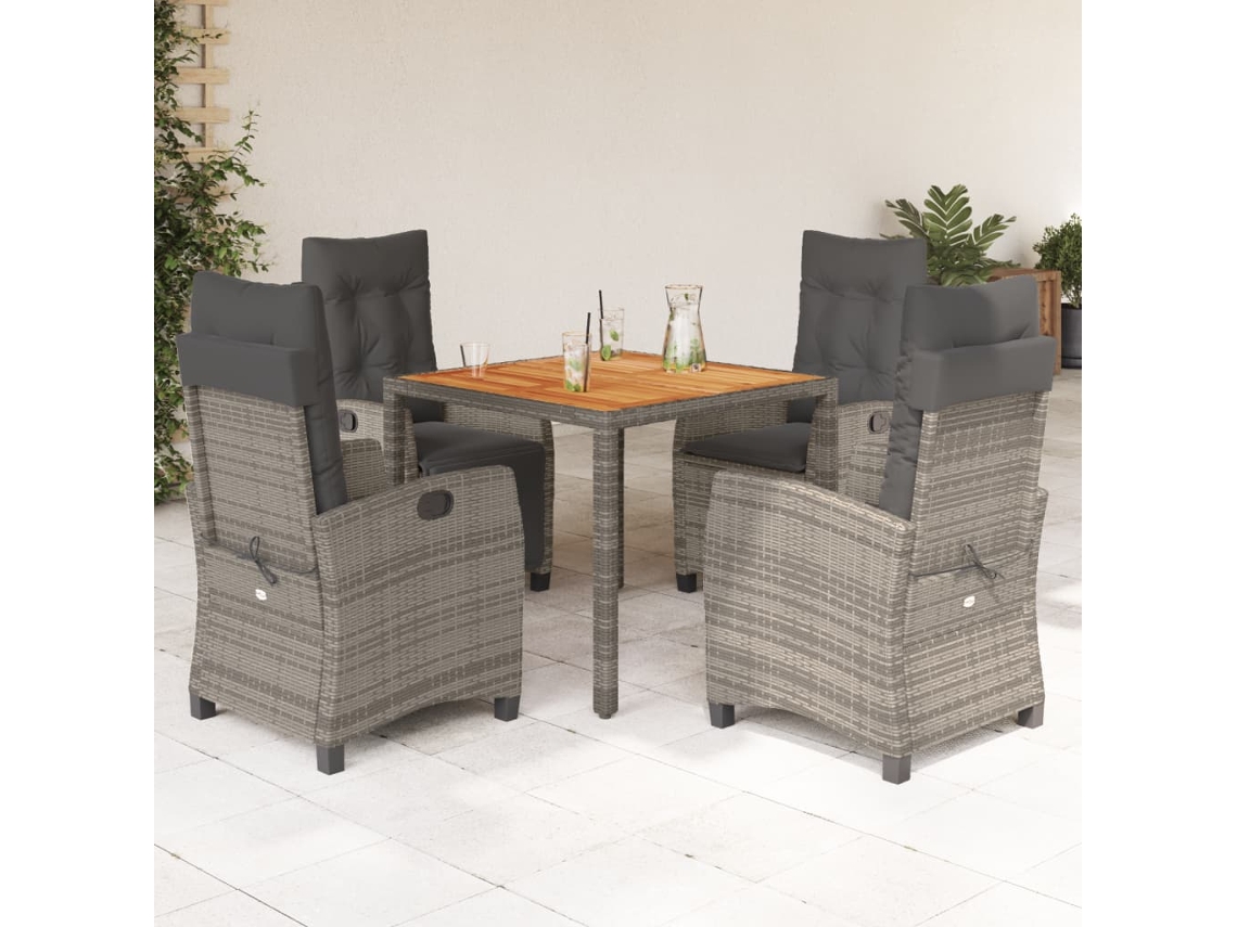 Vidaxl 5 Pcs Conjunto De Jantar P/ Jardim C/ Almofadões Vime Pe Cinza