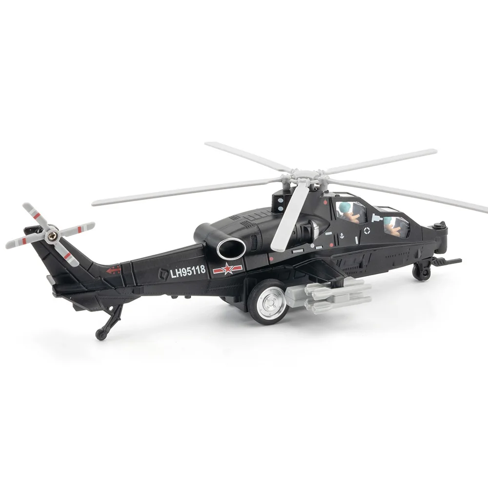 (preto) Modelo De Helicóptero Z-10 Em Liga De Latão, 24,5 Cm, Com Função De Som E Luz De Rebote