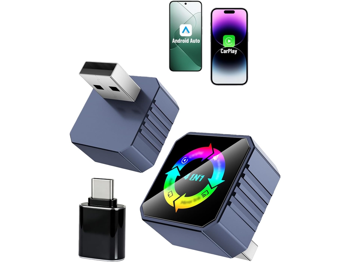 Adaptador Carplay Sem Fio 4 Em 1 E Dongle Android Auto