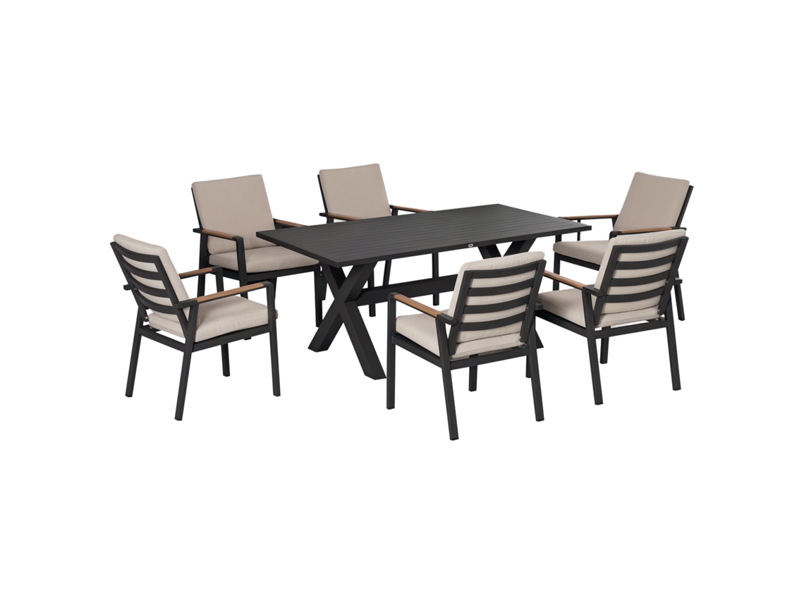 Conjunto de móveis jardim S/MARCA, 6 cadeiras + mesa, preto/cinza, resistente ao clima, 175x92x73cm