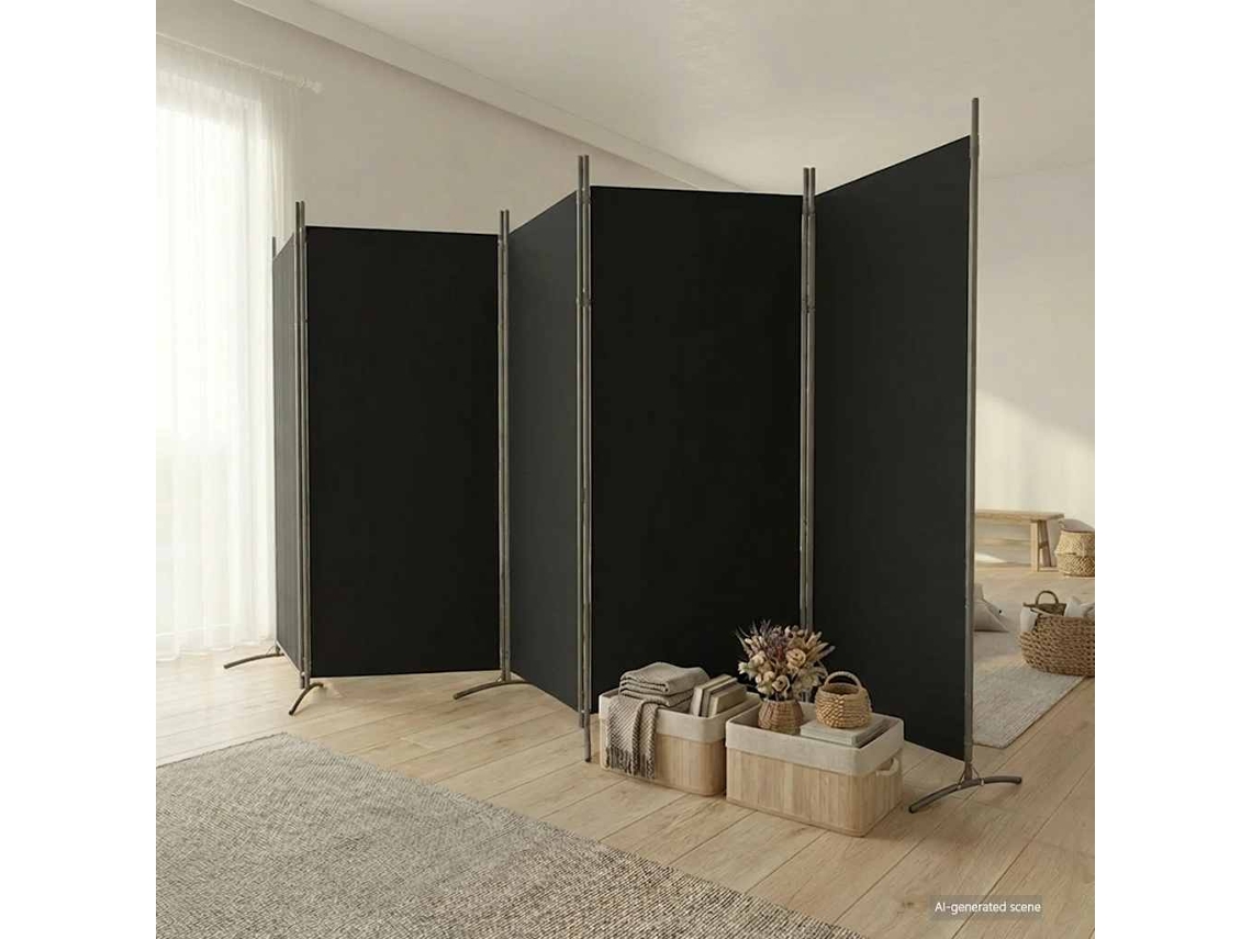 Vidaxl Divisória De Quarto Com 5 Painéis 433x180 Cm Tecido Preto