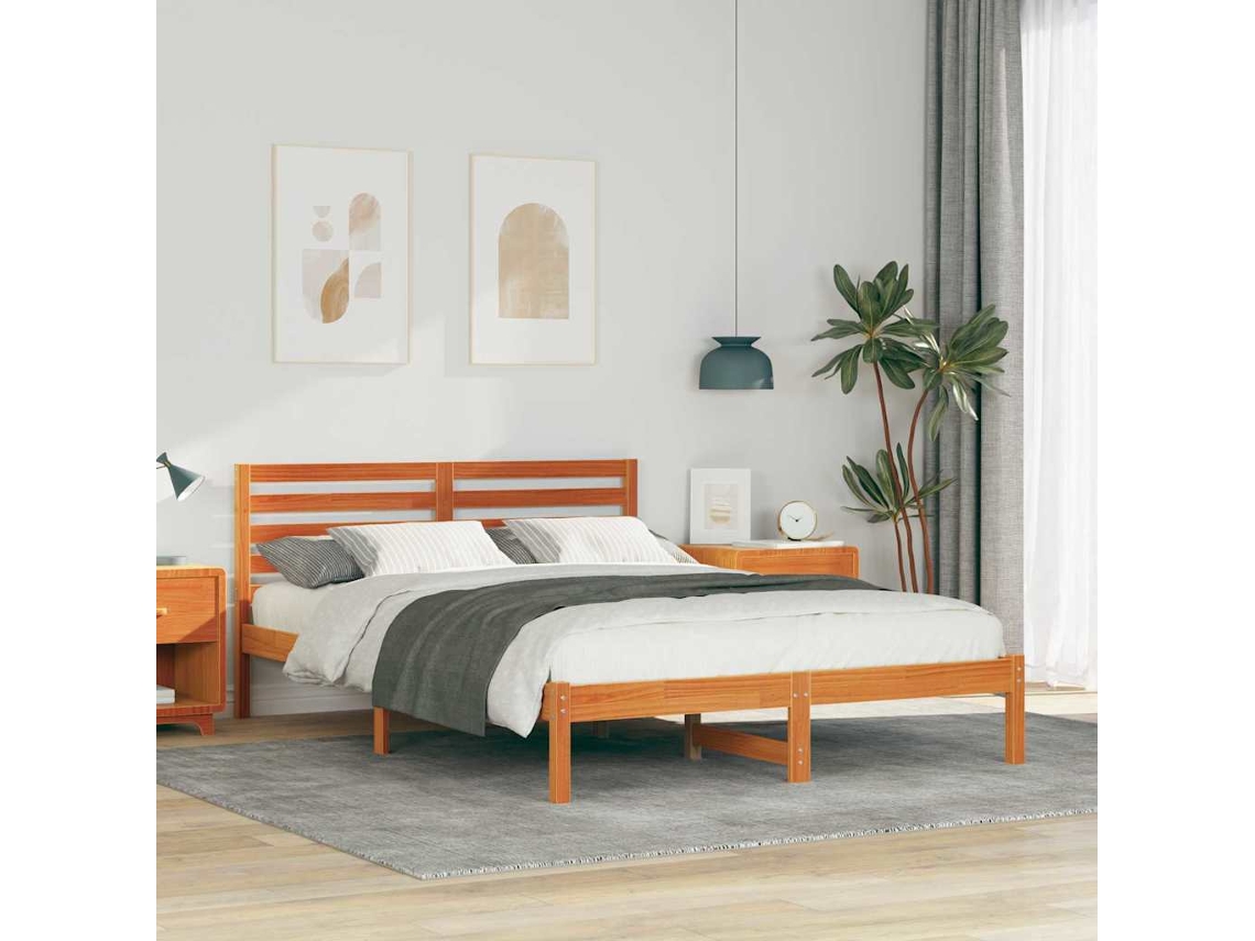 Vidaxl Estrutura da Cama com Cabeceira Marrom Cera 140 X 220 Cm