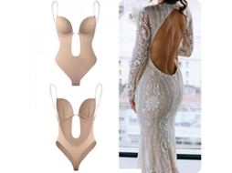 2026 shapewear Sem Mangas e Sem Costas com Decote Profundo para Mulher, Body Moldador com Tirantes de Silicone e Cremalheira Ajustável