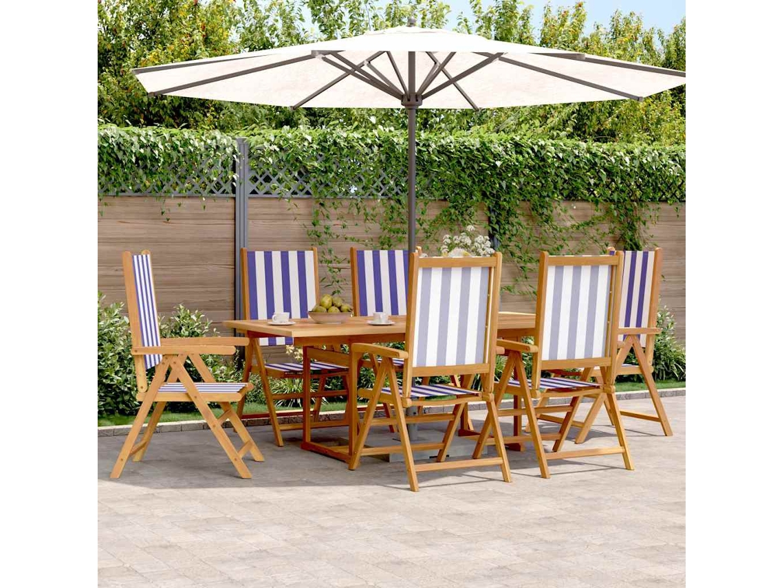 Vidaxl 7pcs Conjunto Jantar Jardim Tecido/madeira Maciça Azul E Branco