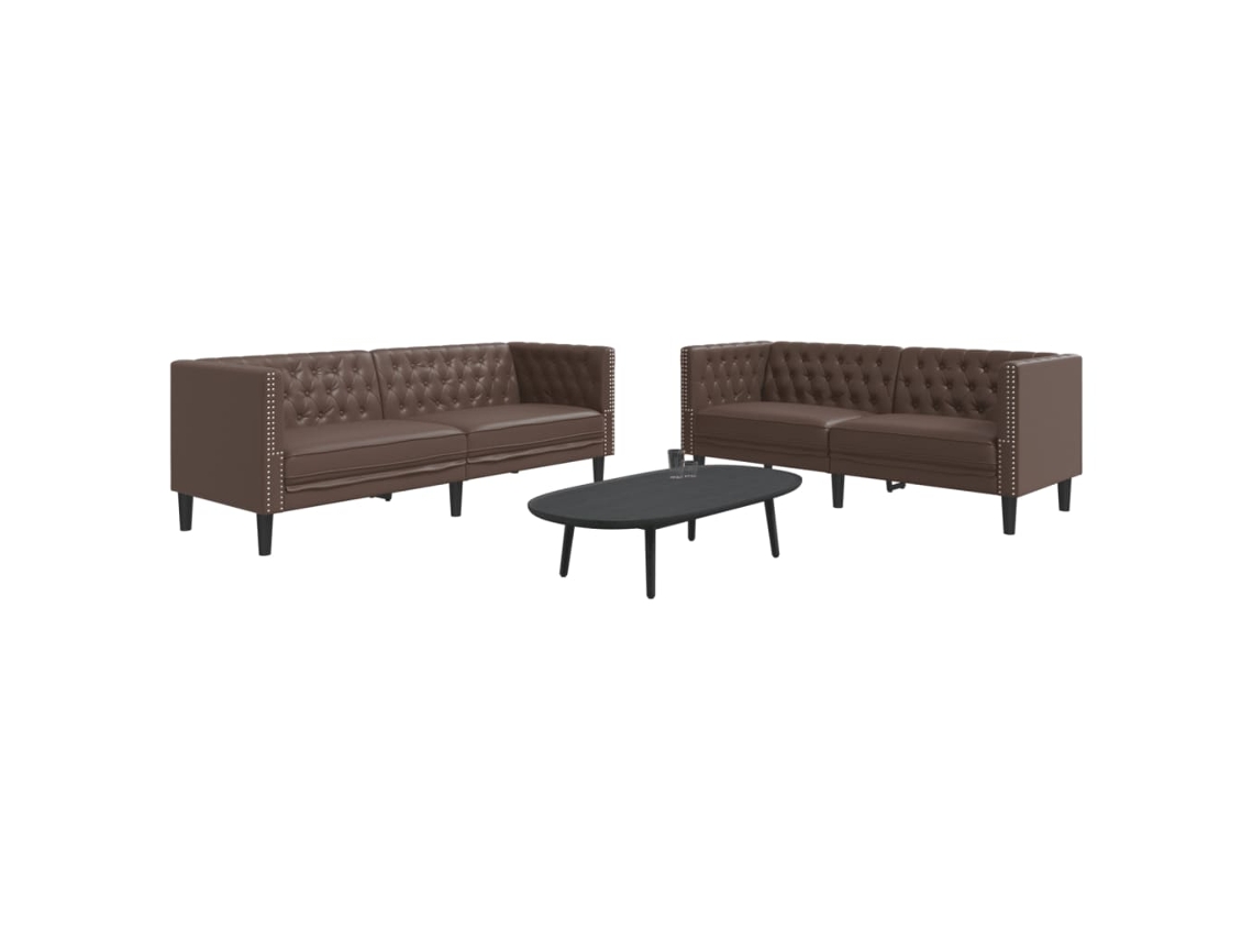 Vidaxl 2 Pcs Conjunto De Sofás Chesterfield Couro Artificial Castanho