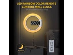 Relógio de Parede Digital Led com Controle Remoto, Alarme, Soneca, Luz Noturna 7 Cores e Exibição de Temperatura