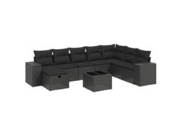 Conjunto de 9 sofás para jardim com almofadões Vime Pe Preto MAISON EXCLUSIVE (N/A)