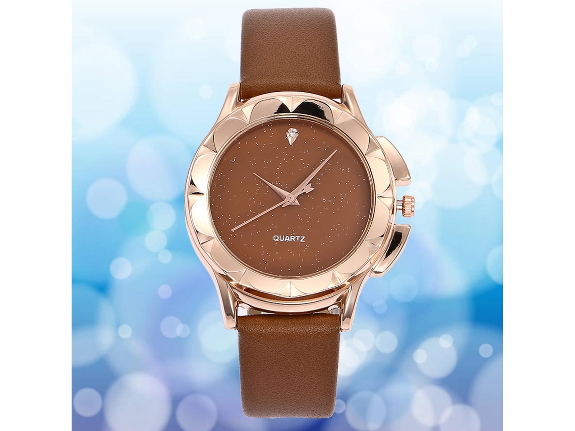 Relógio de Pulso Feminino Vansvar com Pulseira Pu Estrela Simples Dial Quartzo Marrom