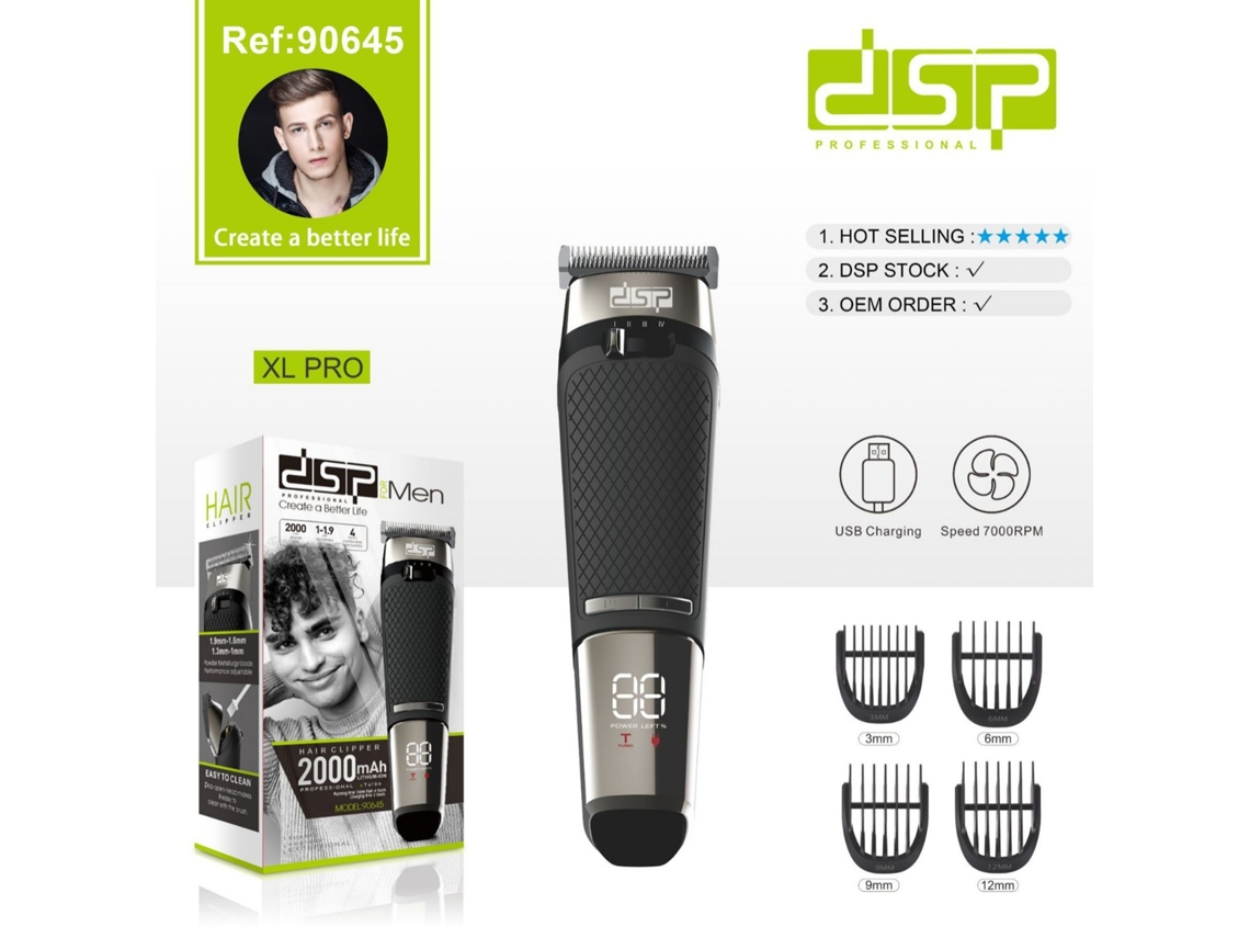 Máquina de cortar cabelo elétrica recarregável via USB, silenciosa e com visor digital. MDUG