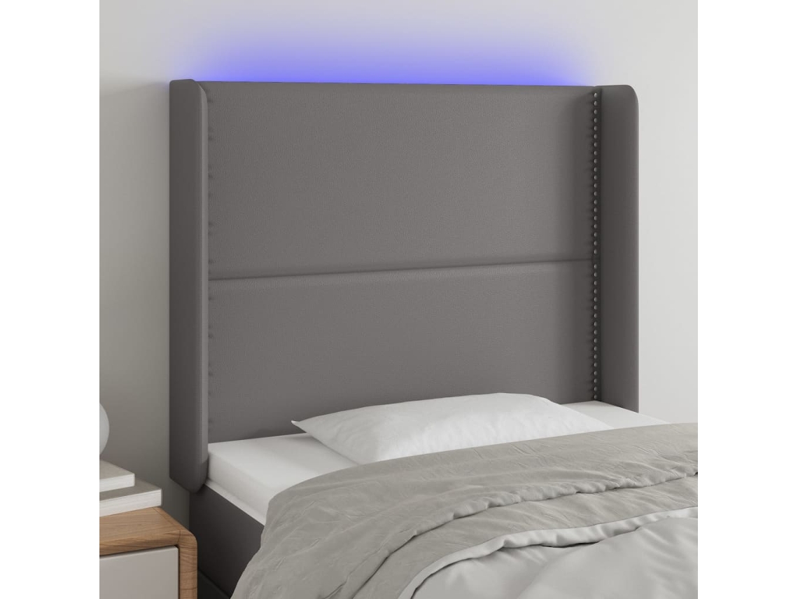 Vidaxl Cabeceira Cama C/ Led Couro Artif. 103x16x118/128 Cm Cinzento