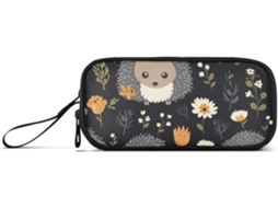 Estojo de Lápis Nylon com Estampa Ouriço cacheiro Cinza e Preto, Fofo Ideal para Meninas Adolescentes. 22,5 X