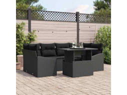 Vidaxl Conjunto De Sofá De Jardim 7 Unid. Preto Vime Pe