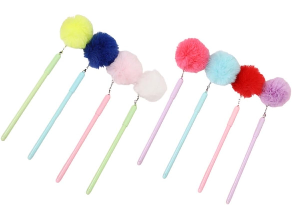 Conjunto De 8 Canetas Decorativas Com Pompons, Canetas Fofinhas E