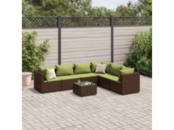 Vidaxl 7 Pcs Conjunto Lounge De Jardim C/ Almofadões Vime Pe Castanho