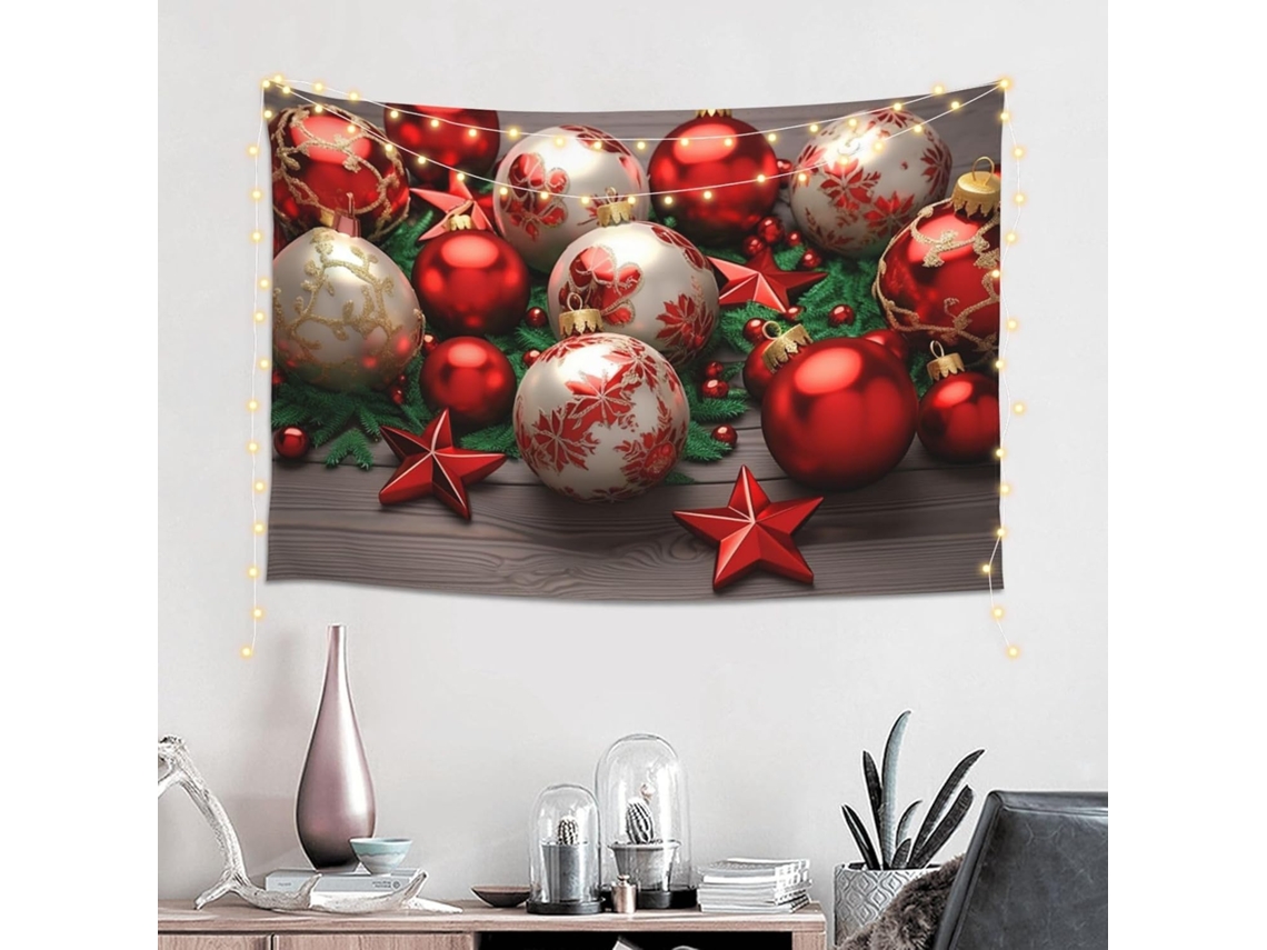 Tapeçaria Parede Com Estampa Bolas Natal, Linda Peça Decorativa Quarto E Sala Estar, 152 X 102 Cm (60 X 40 Polegadas)