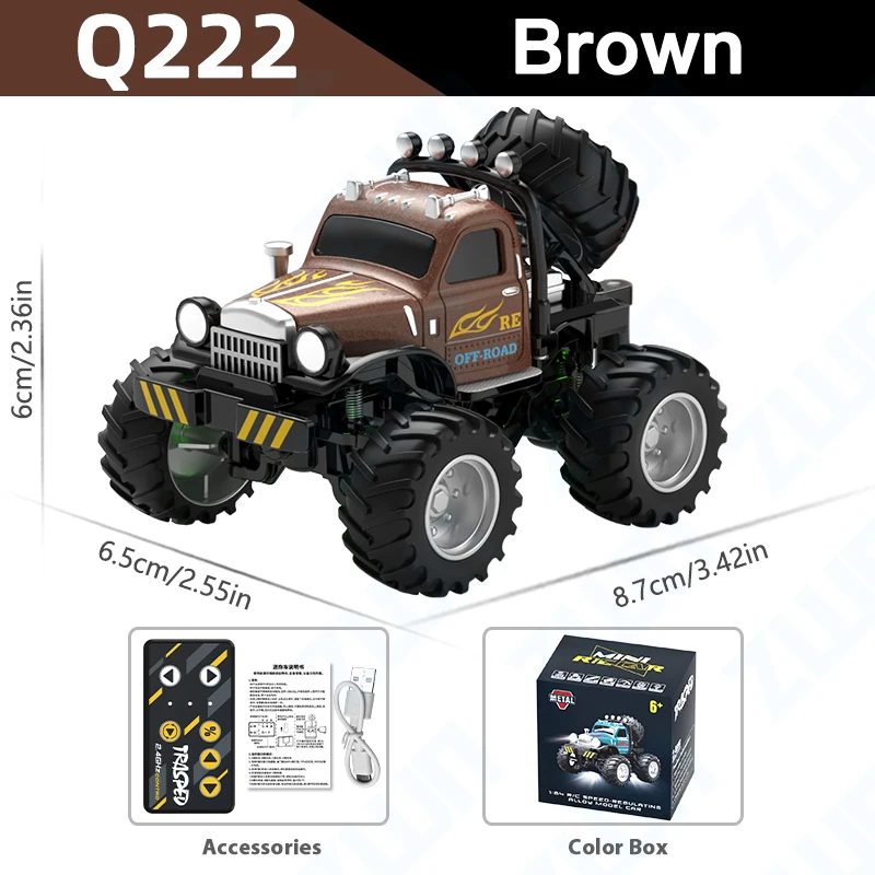 (q222 Marrom) Caminhão Miniatura Com Controle Remoto 1:64, Modelo De Carro Com Controle Remoto Die-on, Brinquedo Infantil