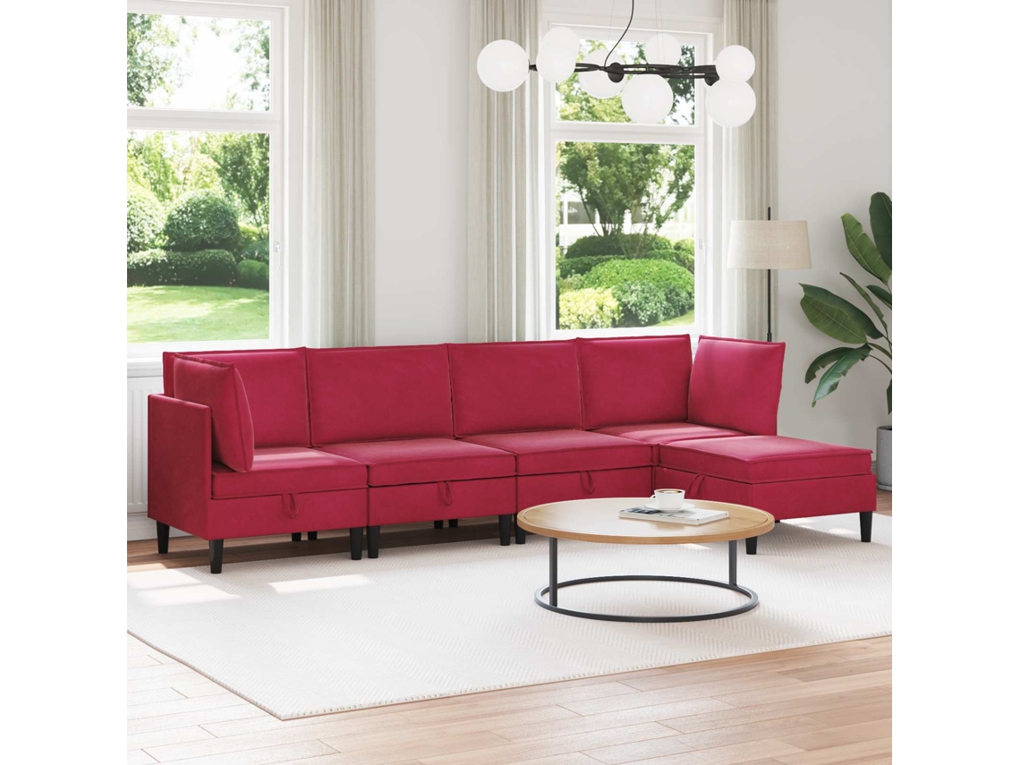 Vidaxl Conjunto De Móveis Para Sala De Estar 5 Pcs Vinho Vermelho