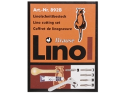 Kit de Linoleogravura com 1 Cabo de Madeira 5 Goivas 1 Tubo de Tinta 1 Paleta 1 Palete de Lino A6 1 Extrator de Goivas e 1 Rolo BRAUSE