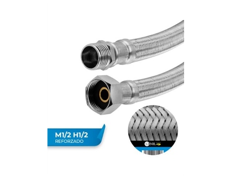Mangueira Flexível Super Reforçada M1/2 H1/2 Em Aço Inoxidável 30 Cm, Pacote Com 10 Unidades.