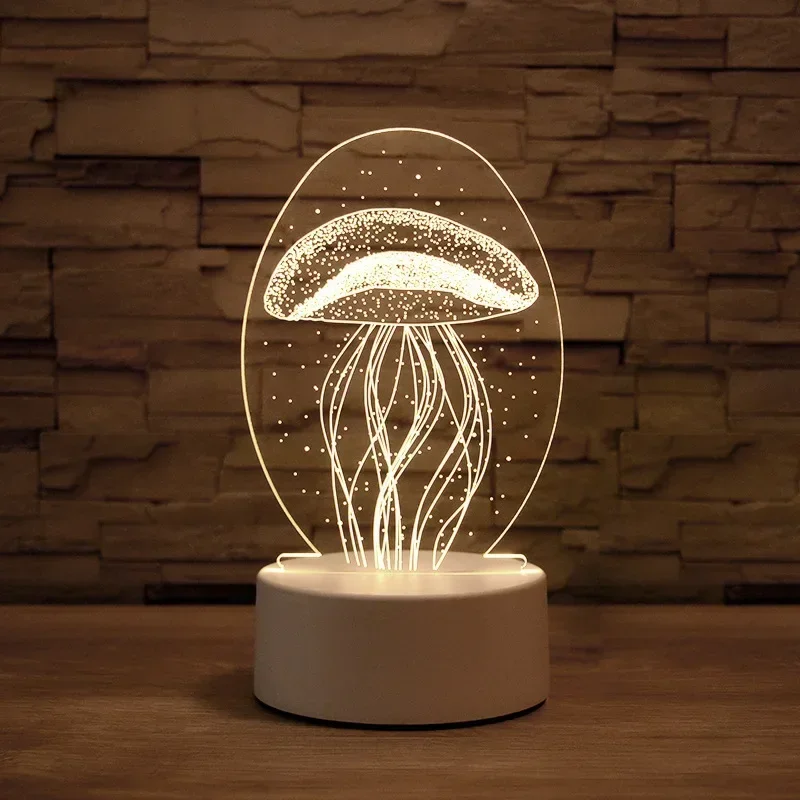 Luminária Noturna Led Usb 3d em Acrílico, Decoração para Quarto MDUG (luz Quente)