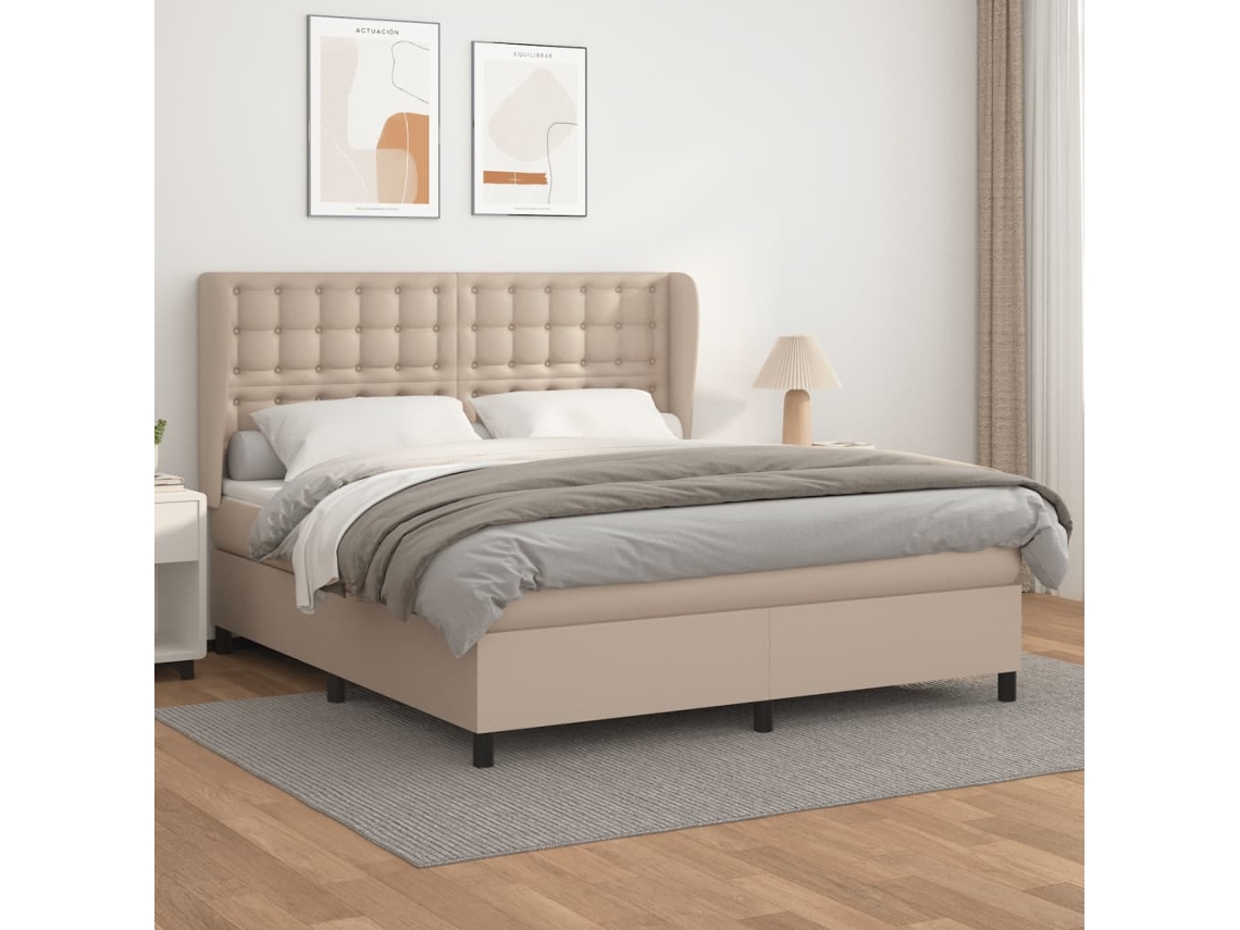 Vidaxl Cama com Molas/colchão 160x200 Cm Couro Artificial Cappuccino