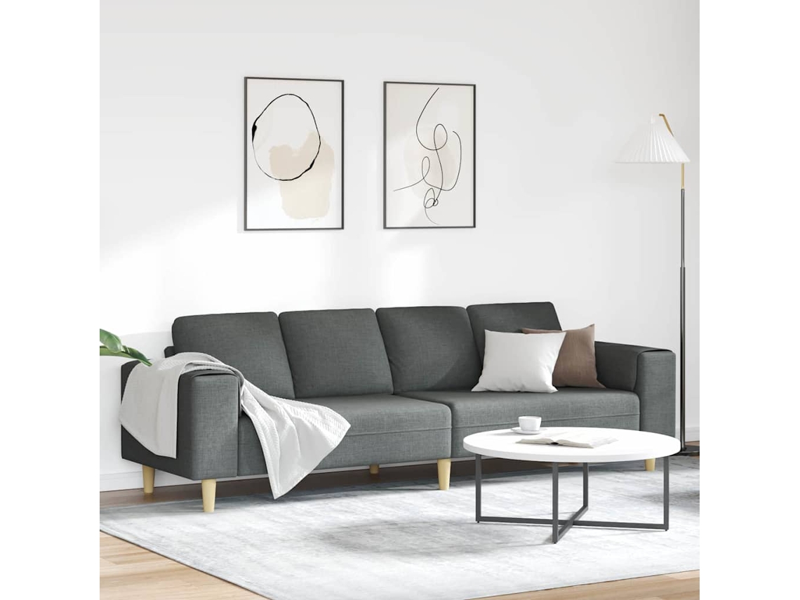 Vidaxl Sofá De Sala De Estar Cinza Escuro 250 X 77 X 76 Cm Poliéster