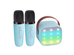 Mini máquina de karaokê portátil Yizhood com microfones duplos e alto-falante Bluetooth para festa de aniversário infantil azul