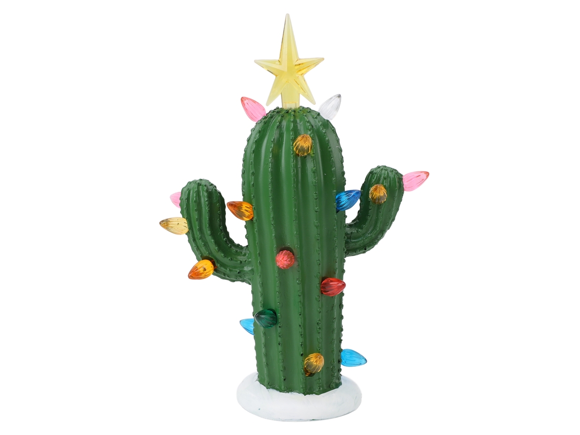 Abajur de mesa Baok Cactus em resina, iluminado e decorativo, ideal para casa, quarto ou escritório, na cor verde.