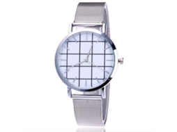 Relógio de Pulso Unisex com Pulseira de Malha e Mostrador Geométrico Prata