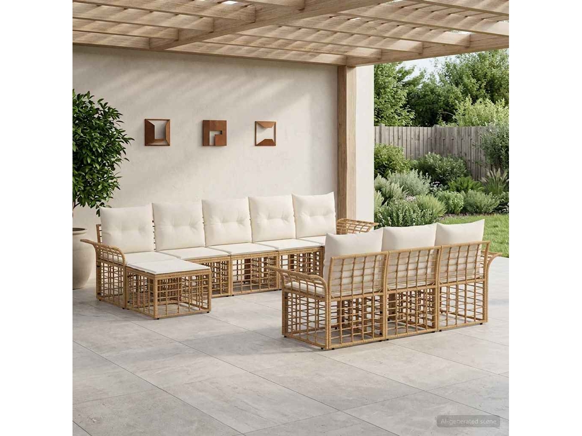 Vidaxl Conjunto De Sofás Para Exterior 10 Pcs Natural E Branco Creme