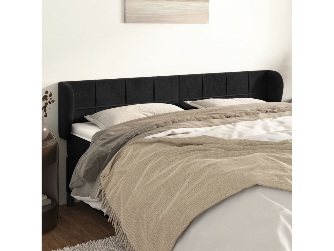 Vidaxl Cabeceira De Cama C/ Abas Veludo 203x23x78/88 Cm Preto