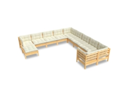 Conjunto de 11 Lounge de Jardim com Almofadões Cor Creme Pinho MAISON EXCLUSIVE