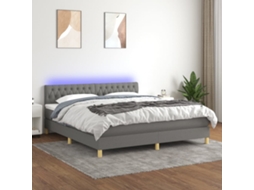 Vidaxl Cama Box Spring C/ Colchão E Led 180x200 Cm Tecido Cinza-escuro