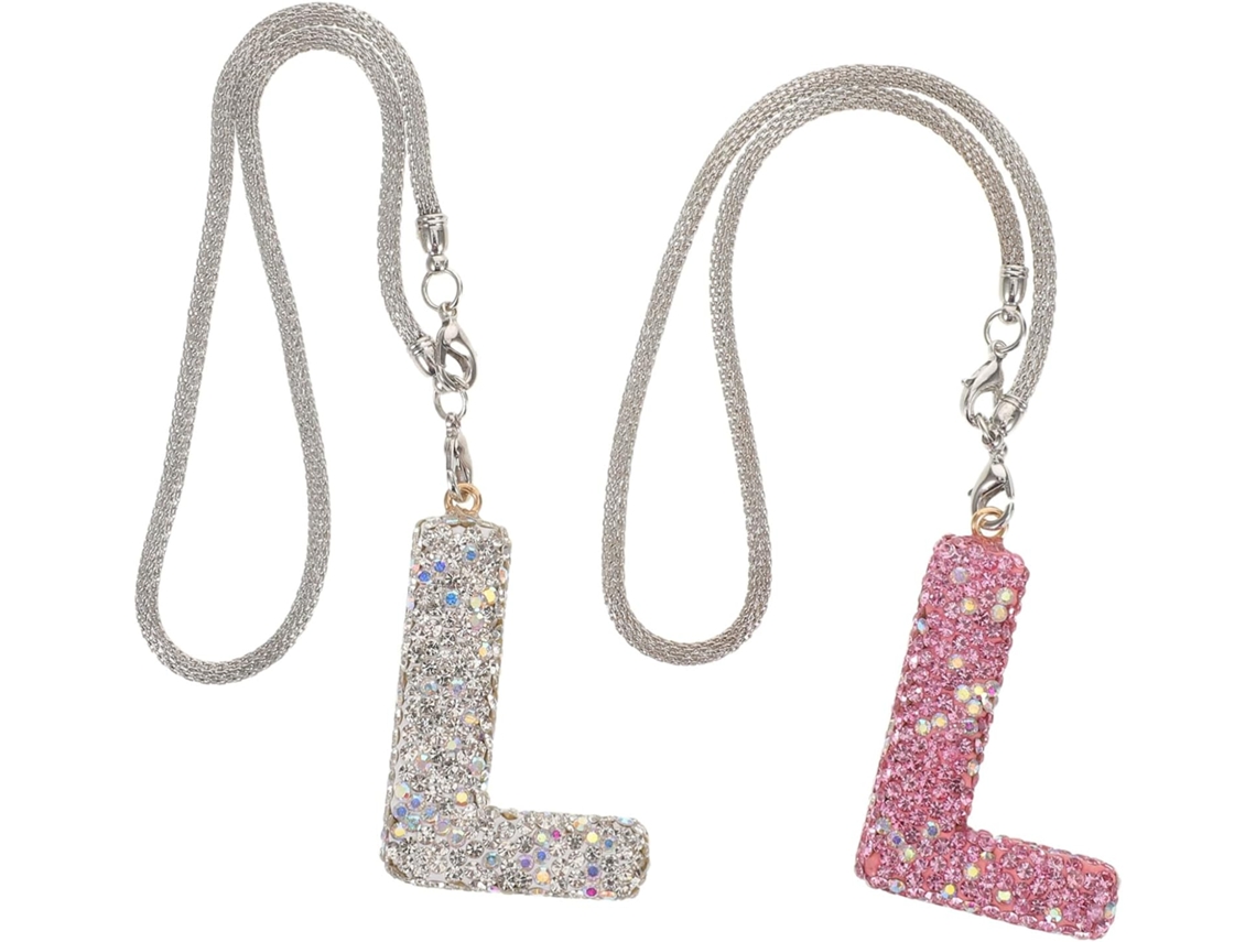 Conjunto De 2 Pingentes De Letras Para Carro Em Cerâmica Com Strass, Elegantes E Decorativos Para Interior E Espelho Retrovisor.