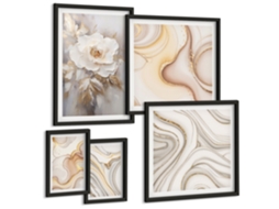 Conjunto De Pinturas Motivos Florais Abstração Elegância Espelharte (5 Peças)