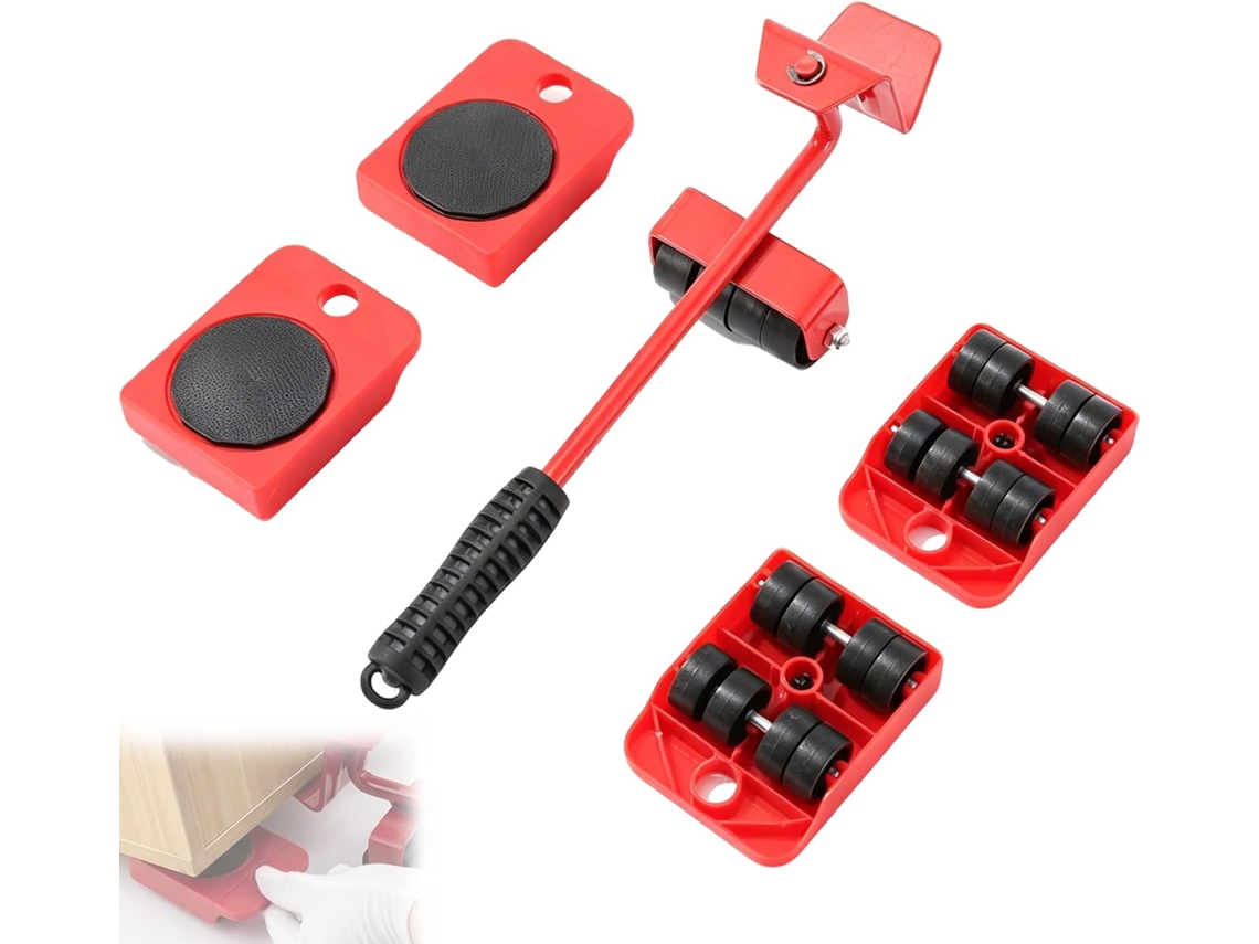 Conjunto de ferramentas para levantar móveis, movimentador de móveis com rodas e braço de altura ajustável, 4 almofadas.