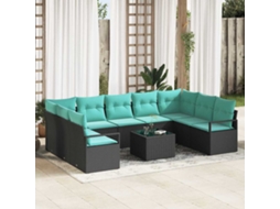 Vidaxl Conjunto de Sofás com Almofada 10 Pcs Preto Vime Pe