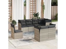 Vidaxl 8 Pcs Conj. Sofás Jardim C/ Almofadões Vime Pe Cinzento-claro