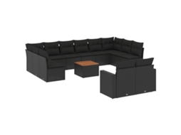 Conjunto de 13 Sofás de Jardim com Almofadões Vime Pe Preto MAISON EXCLUSIVE (N/A)