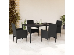 5 Pcs Conjunto Jantar Jardim C/ Almofadões Vime Pe/vidro Preto Dkd Home Decor