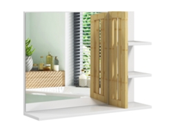 Espelho de Parede do Banheiro com 3 Prateleiras Laterais, 1 Prateleira Inferior de Bambu, 45 X 15 X 58,5 Cm Branco Cs
